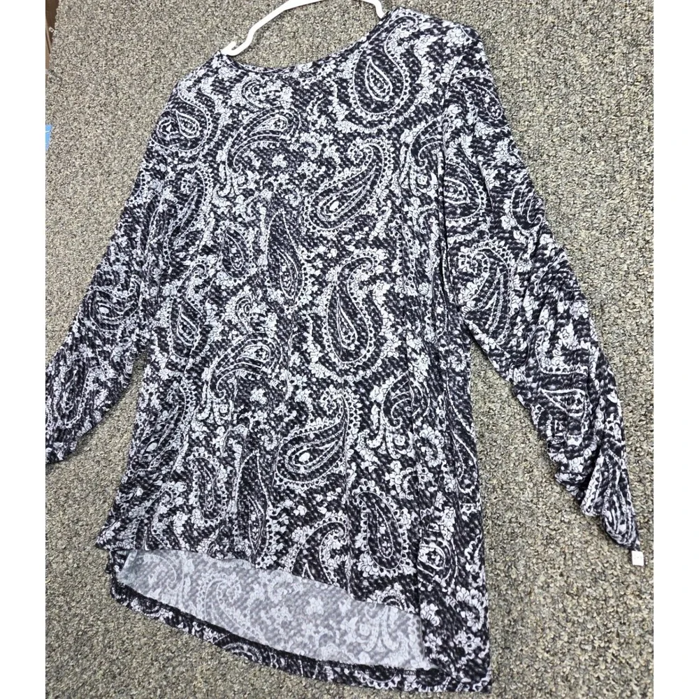 Michael‎ Kors Shirt Womens P/M Black Paisley Cinching Sleeves Flared Office Wear